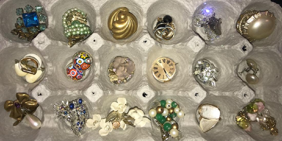 Dealer Lot of Costume Earrings (19): Mixed lot of clip, screw back, and pierced earrings including Japan, Brass Monet, Lisner, etc.