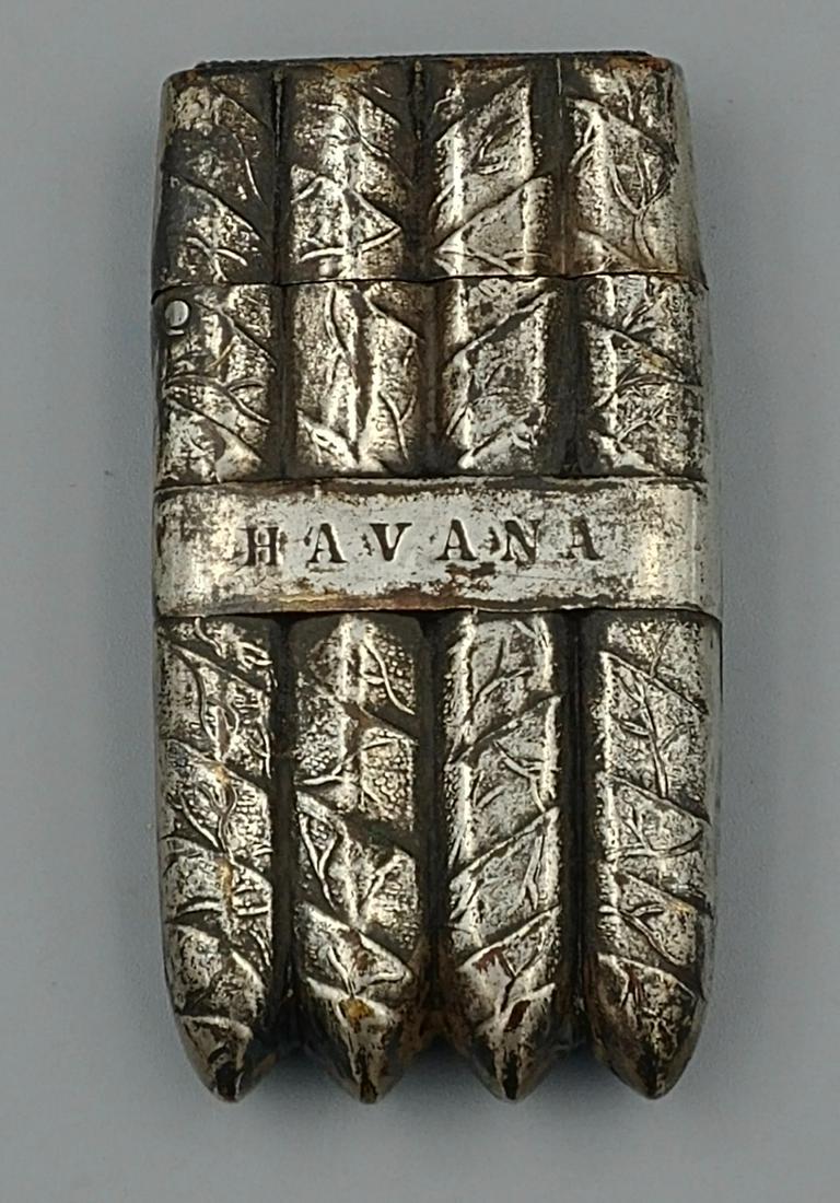 Havana Silver Plated Cigar Match Safe: A four-pack of banded cigars marked Havana.