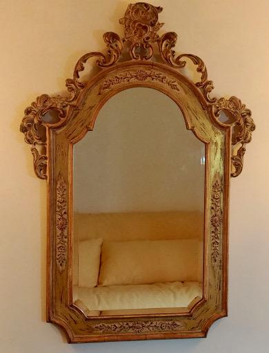 Beligian Mirror, Ateliers Armand Dutry: Heavily carved and gilt mirror. 33" H x 20" wide