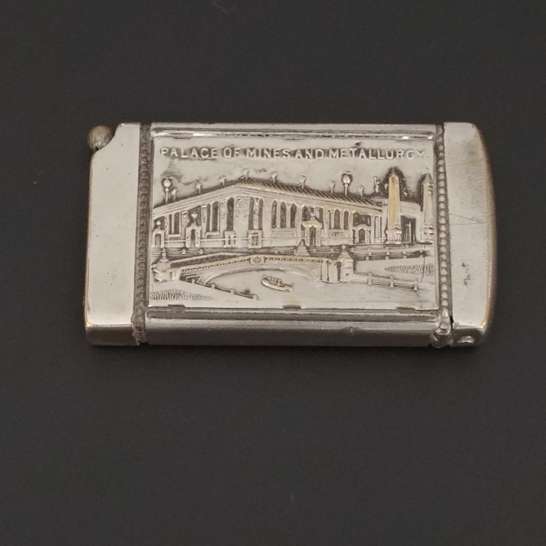 World's Fair Match Safe/Cigar Cutter: 1904 St Louis World's Fair match safe / cigar cutter with embossed Palace of Mines and Metallurgy on one side and With Compliments of John Lafrenz, 192 Seventh Avenue, Brooklyn, NY
