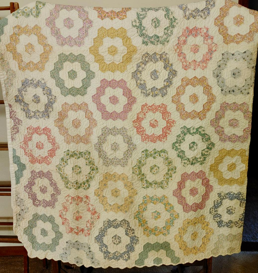 Vintage Wedding Ring Handmade Quilt: 6' x 80" approx.