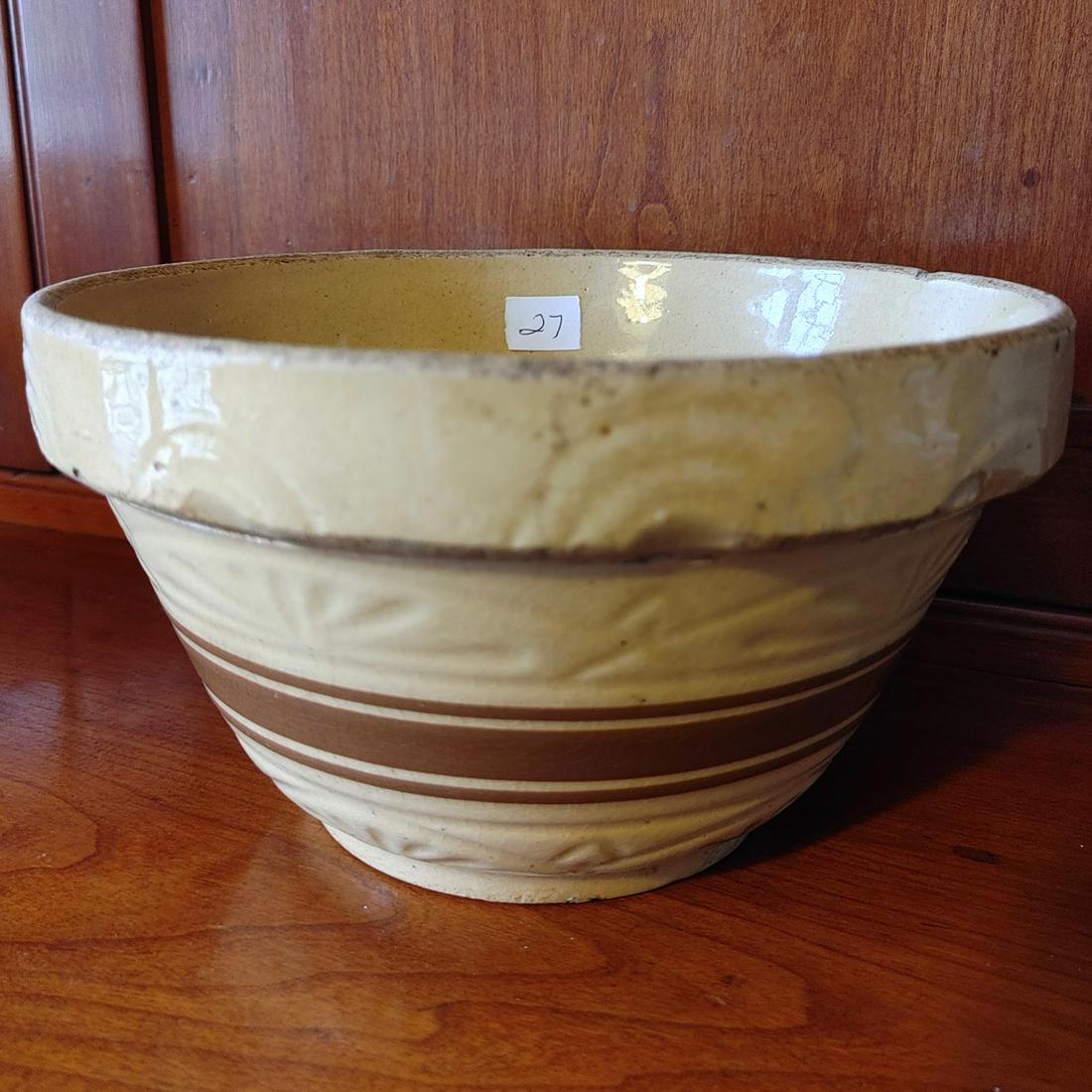 Yellow Ware Bowl with Brown Stripe: 8" D