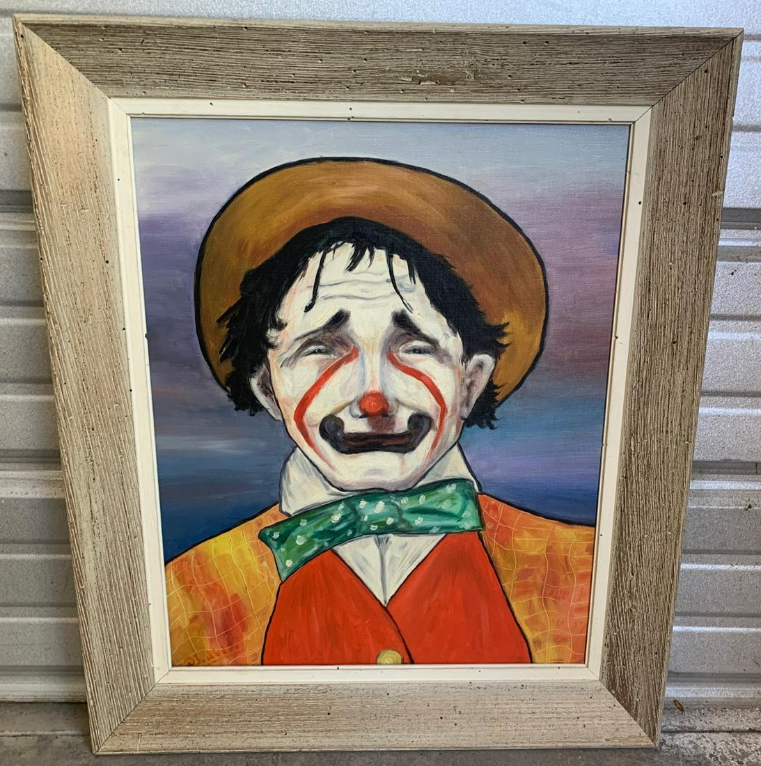 Oil on Canvas, Clown in Green Bowtie, Signed Jodidio: Oil on canvas, portrait of a clown in hat, green bow tie, and red vest. Signed lower left. 20" x 15"