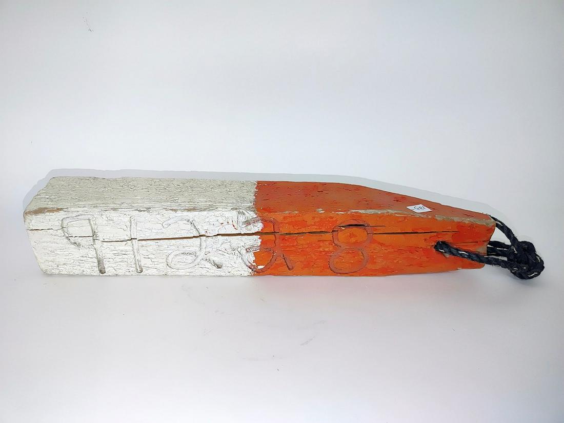 Cape Cod Buoy: Red and whiute wood. 18" L x 3"