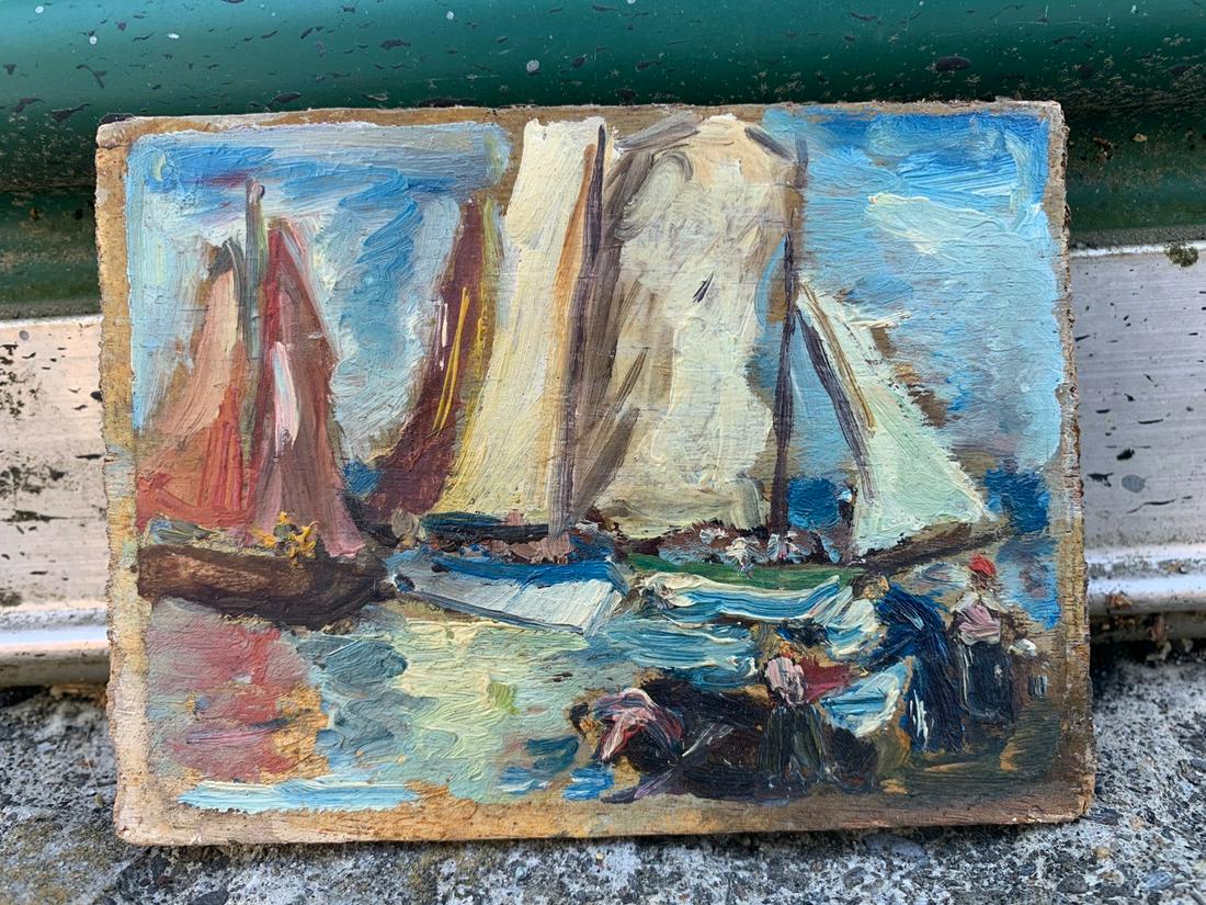 Impressionist Oil on Wood Panel, Sail Boats: Unsigned and unframed, Jodidio work of art. 4" x 5.5"