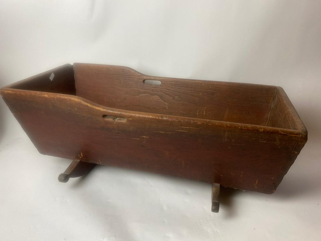 19th C. Wooden Dovetailed Baby Cradle: Hudson Valley farmhouse baby cradle. 35.5" x 16" x 15"