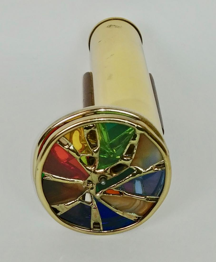 Brass and Colored Glass Kaliedescope: Unmarked. 8" L