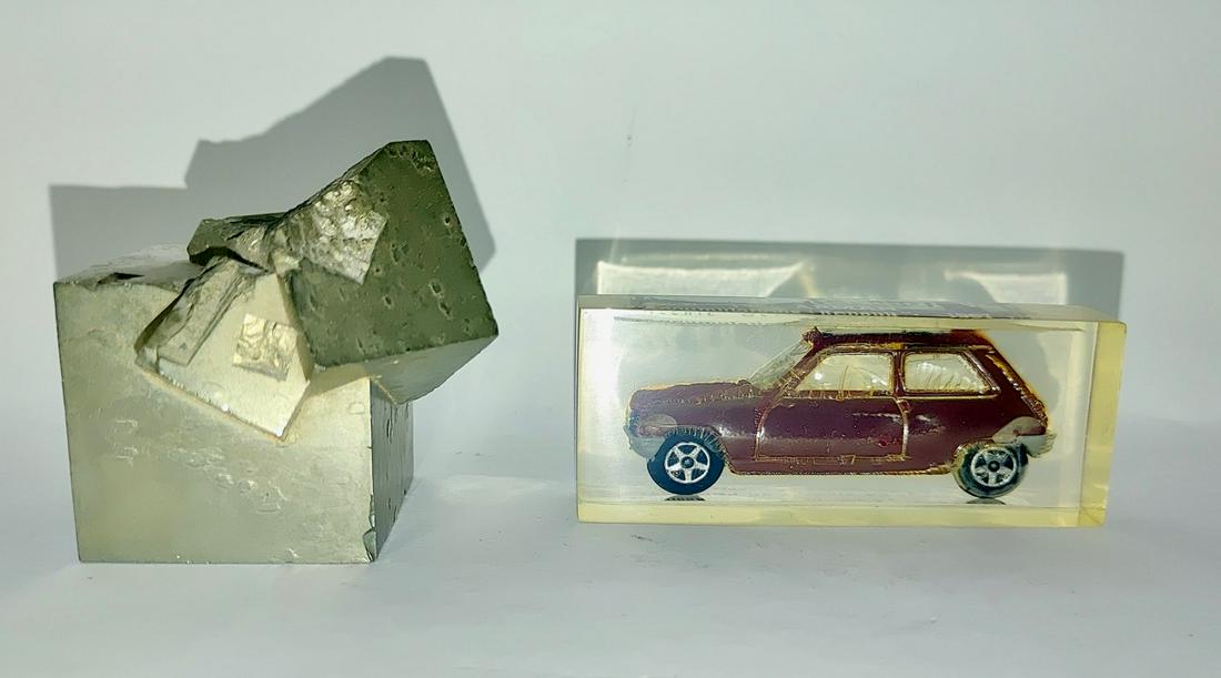 Cubist Iron Paperweight and Renault Car Paperweight: 2.5" H and 4" L