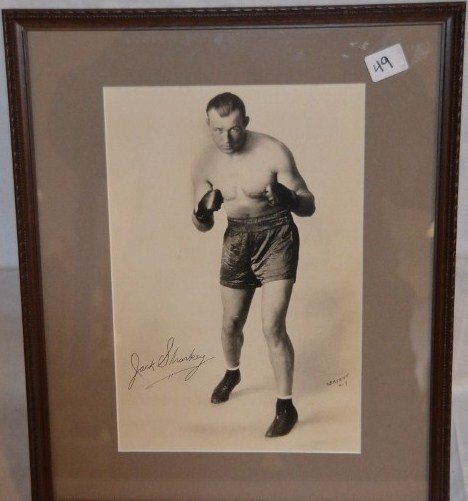 Early Jack Sharkey Signed Boxing Photo: Black & white boxing photo signed Jack Sharkey. Marked H. Bryant, NY 9-1/4" x 6"