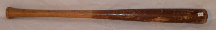 Louisville Slugger Jackie Robinson Professional Model: Louisville Slugger with the number 9 above the letters within the encircled logo. Professional Model, Jackie Robinson, Louisville Slubber. Brown stained bat. 33-3/4" long