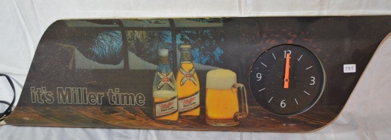 Miller Bar Sign with Clock: 36" x 10"