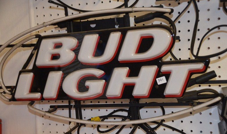 Bud Light Neon Bar sign: Black, white, and red. 14" x 28"