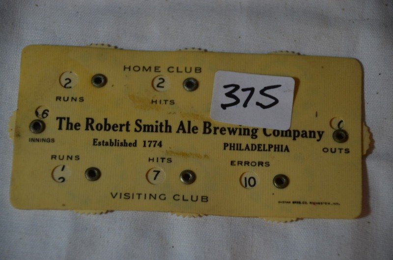 Robert Smith Ale Brewing Co. Umpire Clicker: The Robert Smith Ale Brewing Company, Philidephia, Pennsylvania. Manufactured by Bastian Bros., Rochester, NY 3-3/4" wide