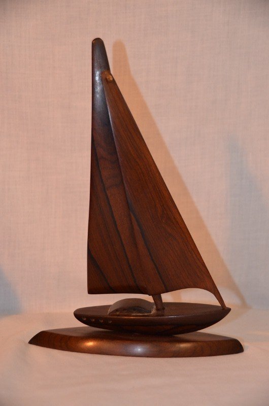 Carved Mahogany Sailboat: Mahogany Sailboat. 10-1/4" high