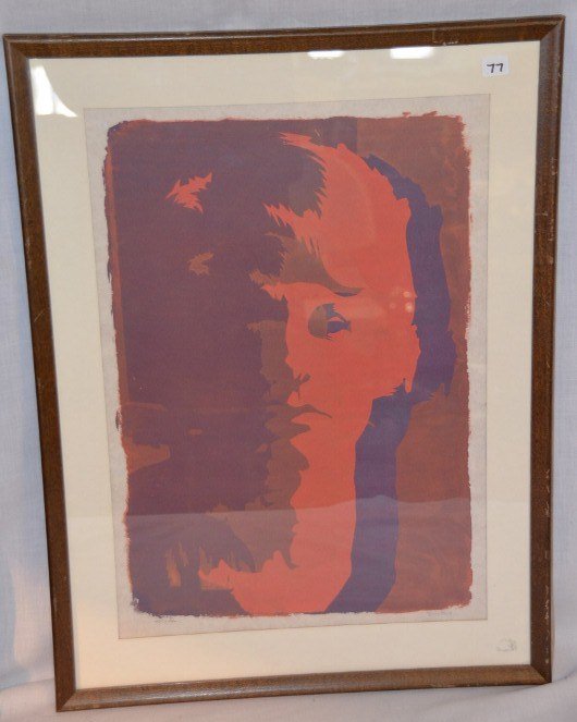 Mid-Century Silk Screen Signed Kriesberg: Self Portrait of the artist. Signed Kreisberg. 19" x 13-1/2"