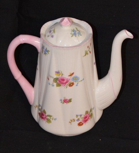 Shelley Fine China Rose & Red Daisy Coffee Pot: Marked Fine Bone China Shelley England. Rose & Red Daisy 13425 7-1/2" high
