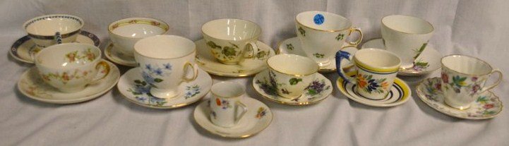 Misc. Lot of Cups & Saucers (11): Included in the lot are: Theodore Haviland Limoges France; Royal Imperial, England; Queen Anne, England; Royal Tara, Ireland; Franconia, Bavaria, Germany; Royal Doulton, Chatsworth; Adderley, England;