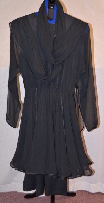 Wayne Clark Black Chiffon Dress: Size 8 dancing dress with scarf. NOTE: All clothing & accessories are in "as found in the closet" condition.