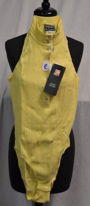 Versace Jeans Couture Bodysuit: Yellow bodysuit with tags still attached. Size M. 100% cotton. Ittierre Spa.
