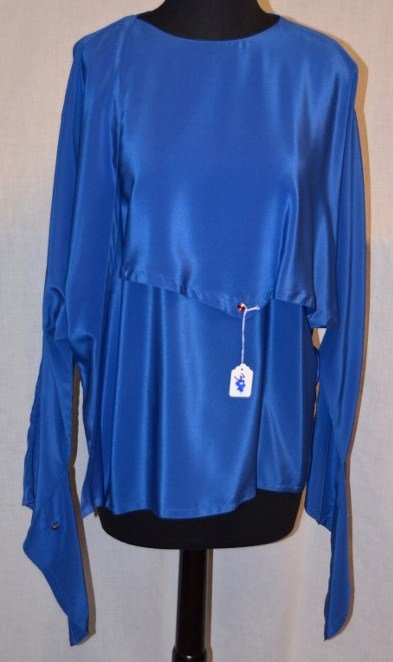 Gianni Versace Blouse: Size 44. Blue silk long sleeved blouse. NOTE: All clothing & accessories are in "as found in the closet" condition.