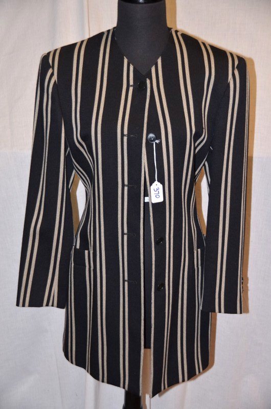 Gianni Versace Striped Jacket: 100% wool. Vertical strip. Front buttons. NOTE: All clothing & accessories are in "as found in the closet" condition.