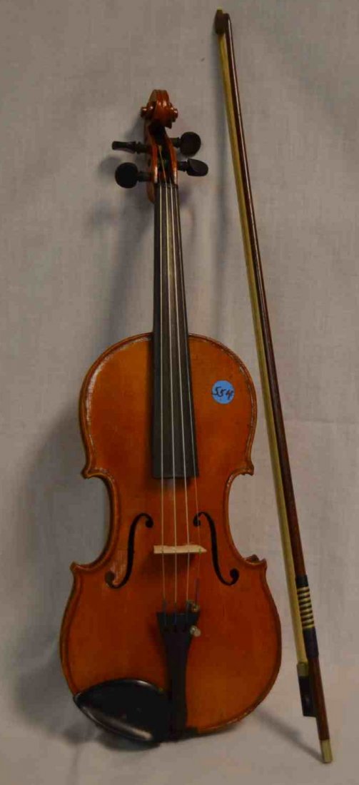 Czechoslovakian Violin: 1/2 size with fine tuners, bow and case, 21" high