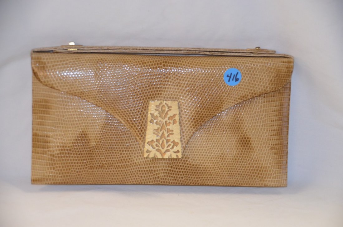 Le Jeunesse Snakeskin Evening Clutch: With change purse, mirror, cigarette holder. 6" x 11"