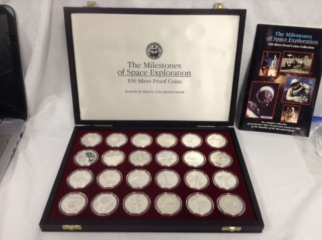 Milestones of Space Exploration $50 Silver Proofs: The Milestones of Space Exploration $50 Silver Proof Coins Collection. The complete collection of twenty-four Silver Proof coins issued in 1989 by the Republic of the Marshall Islands. Coin Specificat