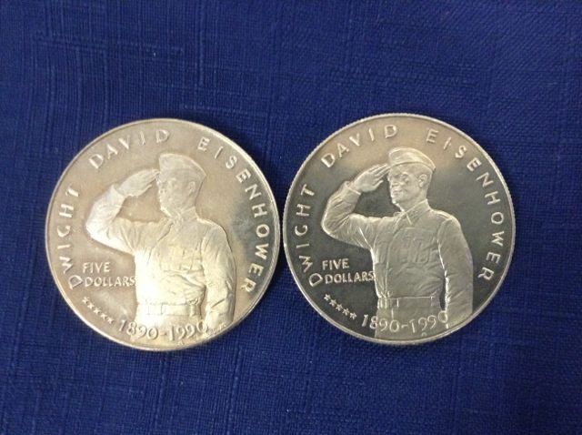 Two Dwight David Eisenhower $5 Coins: Two 1990 Dwight David Eisenhower Five Dollar Coins. Republic of the Marshall Islands.