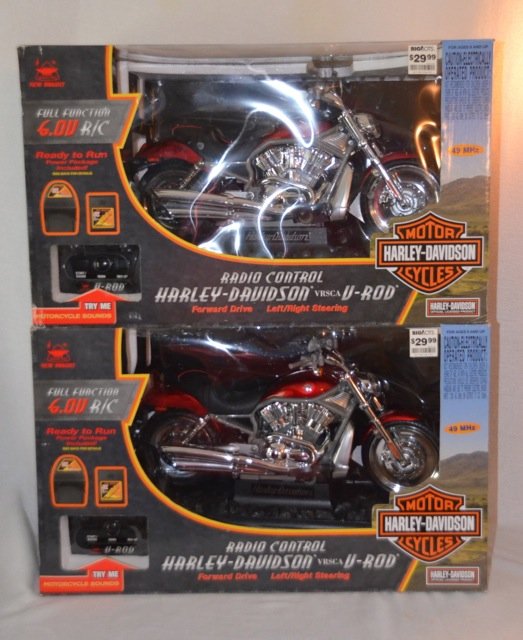 Two Remote Control Harley Davidson Bikes: Motorcycles. Vrsca V-Rod. Forward drive, left right steering. 20" long x 12" high