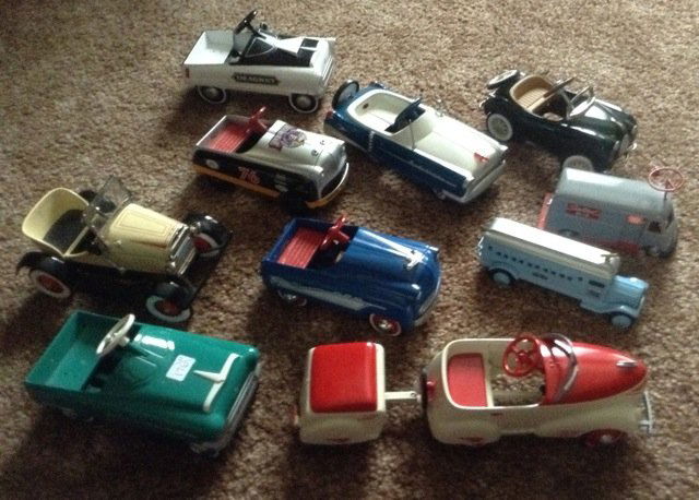 Lot of Hallmark Kiddie Car Classics: 10 cars including 1958 Murray Champion; 1949 Gillham Sport; 1932 Keystone Coast to Coast Bus; 1960's Sealtest Milk Truck (as is); 1929 Steelcraft Roadster; 1998 Murray Inc. Nascar 50th Anniversary Cus