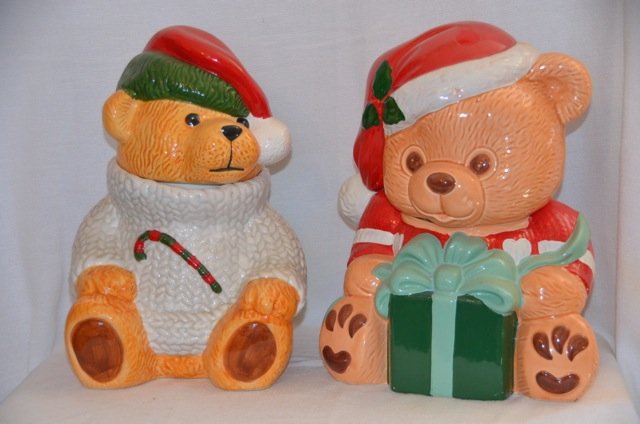 Two Christmas Cookie Jars: Bears. 8" x 11 and 9" x 11"