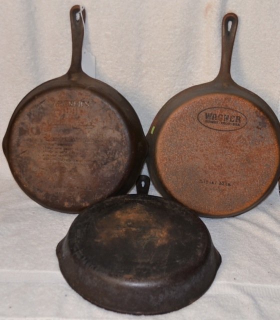 Three Wagner's Cast Iron Skillets: Wagner's 1891 Original Cast Iron Cookware, 11-3/4" skillet