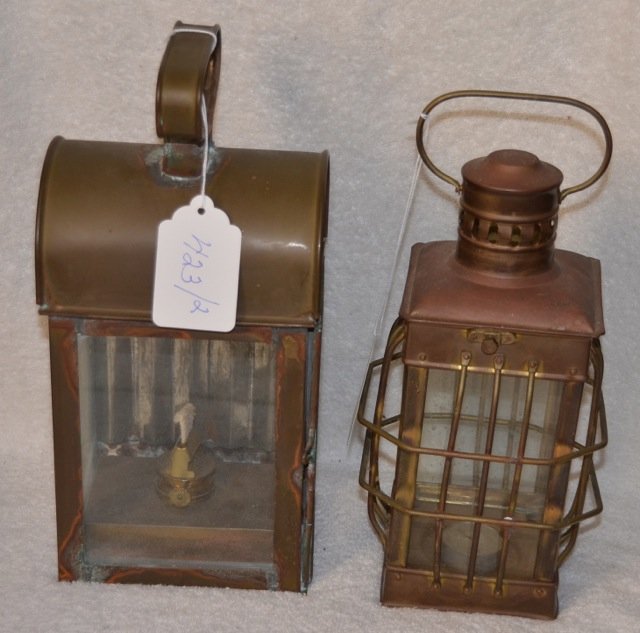 Two Lanterns - Brass and Copper: 11" high and 12-1/2" high