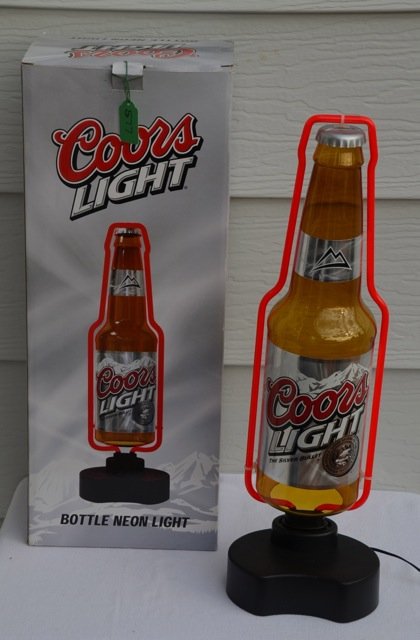 Coors Light Bottle Neon Light: In original packaging. 2007, Rabbit Tanaka Company. 21" high box