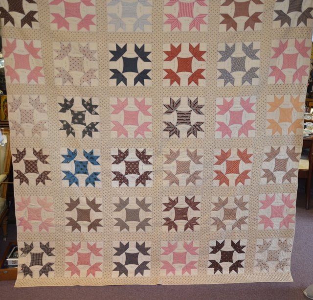 19th C. Signature Quilt, North Branch, MI: 19th C. Signature quilt, signed at the verso by S. Phenie Steele, Oct. 25th, 1865, possibly Quaker, modified bear paw pattern from Lapeer County, North Branch, Michigan with names of individuals handw