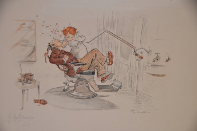 French Satirical Colored Etching, Hoffmann: French satirical colored etching by Gastone Hoffman titled "feu d'artifice" or "Fireworks." Pencil signed at the lower left. 9-1/4" x 13-1/4"