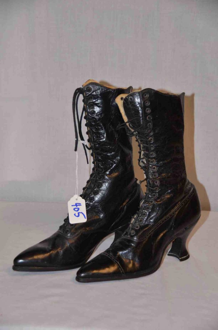 Pair of Victorian Leather Shoes: Ladies lace up shoes (boots.) 11-1/2 " high