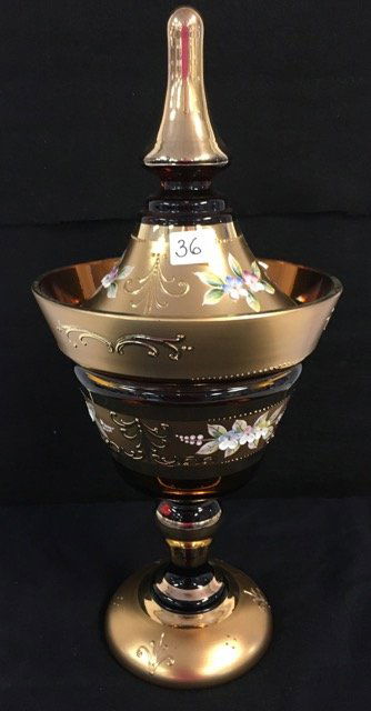 Hand Painted Amber Glass Candy Dish (1 of 5)