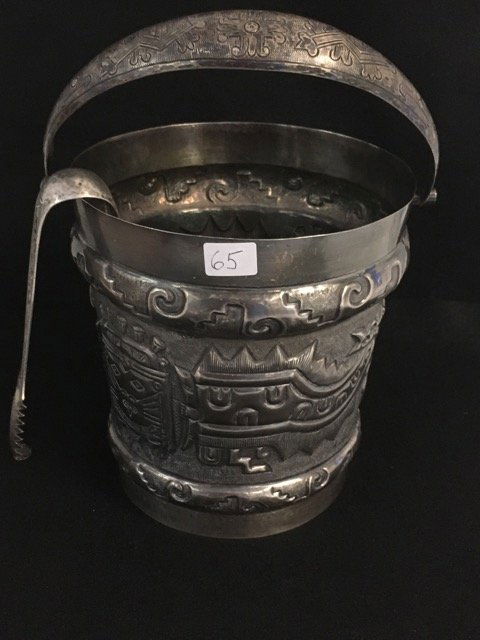 Peruvian Sterling Silver Ice Bucket and Tongs (1 of 4)