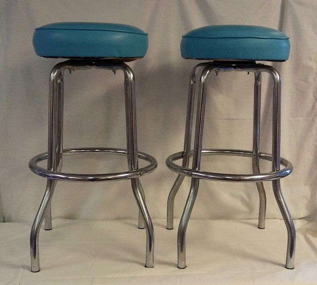 Pair Turquoise Seat 1950's Style Bar Stools (1 of 2)