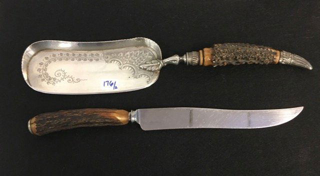 Plated Silver Crumber with Horn Handle & Knife (1 of 3)