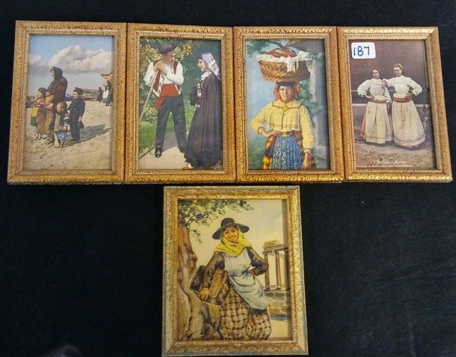 Lot of Early Framed Portuguese Postcards: With paper framing label at bak for F.G.Davis & Sons, Ltd. 19, North St. Arcade, Belfast. 5" x 3" and 4-1/2" x 3-3/4"