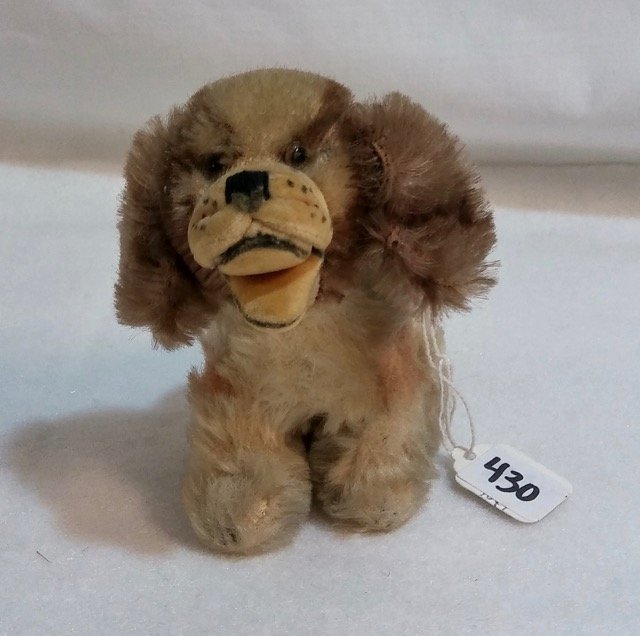 Steiff Spaniel Dog: No tag. Glass eyes. 4" high
