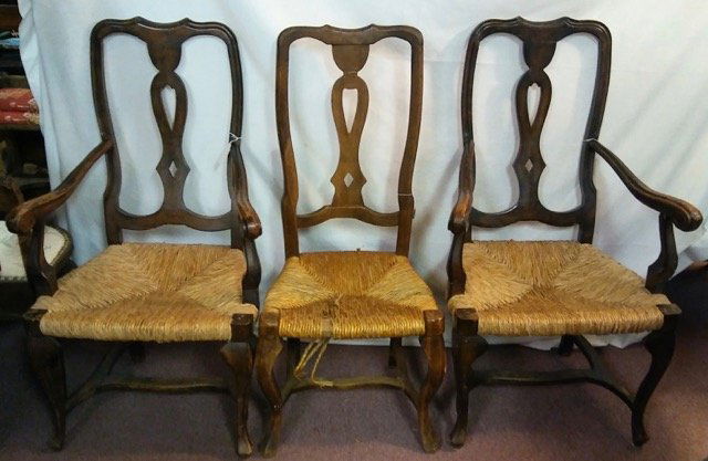 Three French Country Rush Seat Chairs (1 of 3)