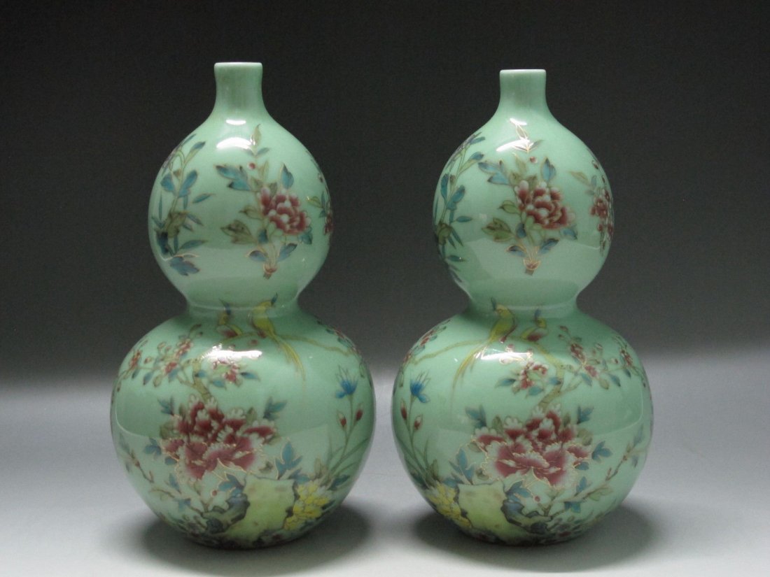 A Pair of Famille Rose Double Gourd Vases (1 of 9)