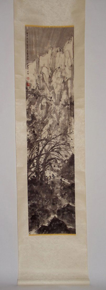 Home-Bound Attributed to Fu Baoshi: Hanging Scroll of Home-Bound Attributed to Fu Baoshi (1904-1965) 51 X 12 inches 129.54 X 30.48 cm Ink & Color on Paper Dated 1945 Inscribed & signed with two artist seals.傅抱石Ē