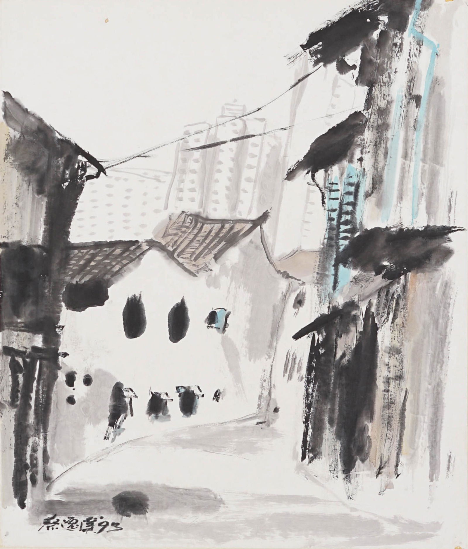 CHUA EK KAY | Shop Houses: 81 x 69 cm; 119 x 102 cm (with frame) ink and colour on paper, framed signed in chinese and dated 93 lower left This work is located in Singapore