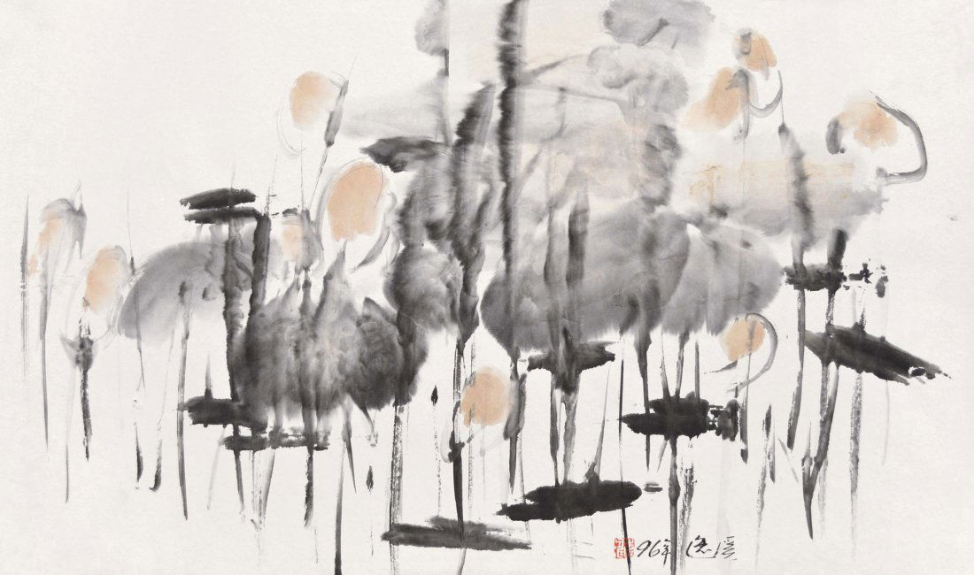 Chua Ek Kay, Lotus Pond: Chua Ek Kay 1947-2008 Singaporean Lotus Pond stamped with an artist seal, signed in Chinese and dated 96 lower right ink and colour on paper 53 x 89 cm Estimates (SGD) 18,000 - 20,000 Estimates (USD)
