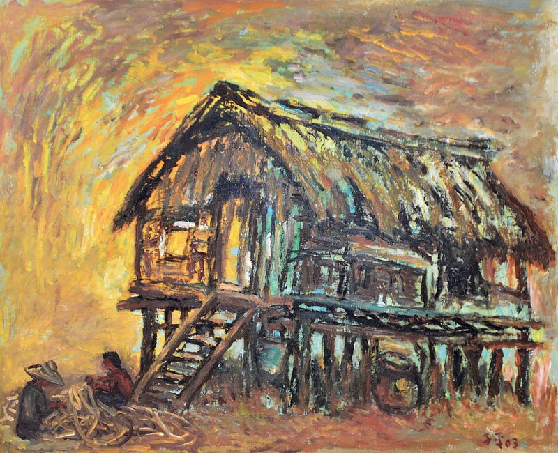Lim Tze Peng (b.1923) Attap House: 65.5 x 80.5 cm; oil on canvas; signed in Chinese and dated 03 lower left